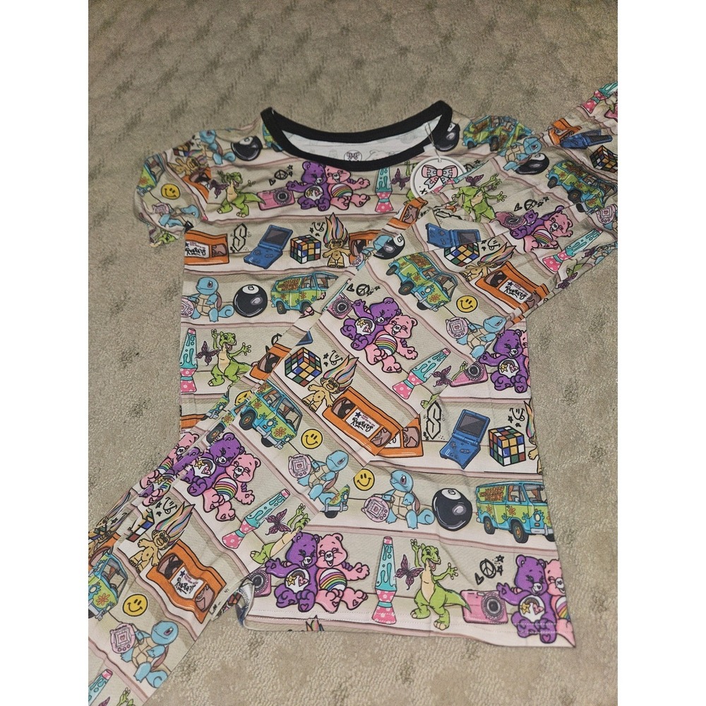 XO Littles Kids 90s Nostalgia Pajama Set Bamboo Viscose Care Bears Pokemon 9/10Y